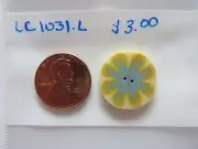 Just Another Button Company Button - LC1031.l - Lemonade - Blue Poppy on Yellow