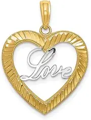 [JewelryWeb] 19mm 14ct Two tone Gold Sparkle Cut Heart Pendant Necklace Frame With White Love Inside