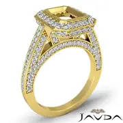 Emerald Semi Mount Halo Bezel Set Diamond Engagement Ring 14k Yellow Gold 1.65Ct