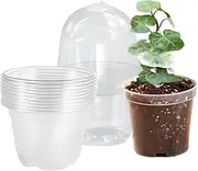 Pack of 10 Propagation Pots with Lid, 10 cm, Propagati-on Pots with Moisture Dome, Plant Po-ts Diameter 10 cm, Round Propag-ation Pot, Transparent Plastic Propa-gation Pot-s for Succulents, Seeds