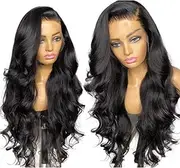 Women Brown Black Wig Lace Closure Wig, Natural with Brown Side Parted Short Curly Wigs (Black, 28inch)