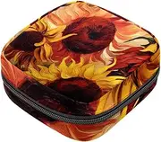 Period Bag,Sanitary Napkin Storage Bag,Yellow Watercolor Sunflowers,Tampon Holder for Purse
