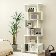 CostwayS-Shaped Bookshelf with Storage Cabiet for Living Room White