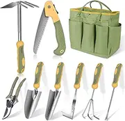 WisaKey 9 Piece Stainless Steel Heavy Duty Gardening Tool Set with Handle, Durable Garden Tool Bag, Ideal Gardening Hand Tools, White Elephant Gifts