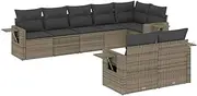 vidaXL Grey Poly Rattan Modular Garden Sofa Set - 8 Piece with Cushions and Storage - Ideal for Backyard, Patio, Deck, or Terrace - UV Resistant & Easy to Clean