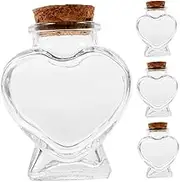 VINTORKY 4pcs Heart Shaped Glass Bottles with Cork Stoppers Mini Transparent Decorative Jars for DIY Crafts Wedding Party Favors Valentine Day