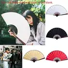 Chinese Style Folding Fan Bamboo Cloth Foldable Hand Held Dance Party Favor Deco
