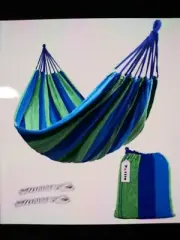 Indoor/Outdoor Double Cloth Soft Hammock Blue & Green Camping Lounge Sleepover