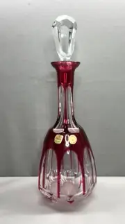 Nachtmann Bleikristal Bavaria Cranberry & Clear Faceted Glass Decanter w/Stopper