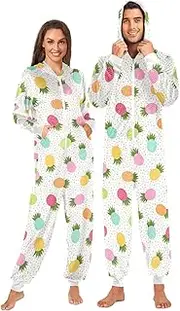 [ZZXXB] Pineapple Colorful Pattern Onesie Pajamas for Adult Women Men Long Sleeves One Piece Onesies Hooded Sleepwear S - XL