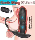 Thrusting Anal Plug Vibrator Telescopic Prostate Massager Cock Ring Male Sex Toy