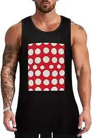 [NQHJT] Men Tank Tops Red and White Polka Dots Sleeveless T Shirts for Men's Fitness Quick Dry Gym Tank Top for Men