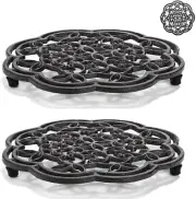 2 Cast Iron Trivet Heavy Duty 7.7 "Round Metal Trivet for Hot Pans or Teapot Far