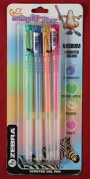 Vintage Zebra Gel SNIFF ITZ SCENTED Pen Pack Of 4 FRUITY - RARE - NEW/SEALED