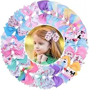 30 Pcs Medium 5’’ Hair Bows Ribbon Hair Bow Alligator Clips Unicorn Hair Bow Mermaid hair bows for Girls