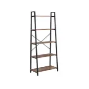 HOMFURN Open Ladder Bookshelf, 5 Tier Industrial Ladder Bookcases, Free standing Display Shelves with Metal Frame, Brown