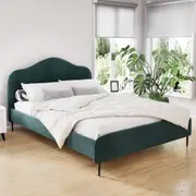 Artiss Bed Frame Queen Velvet Headboard Beds Dark Green OLAN