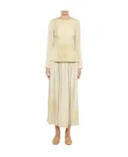button-down round neck blouse L,M Nude