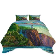 Coastal Art Painting Paradise Lighthouse Coverlet