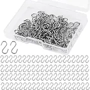 100pcs Small S Hooks for Hanging, Mini S Shaped Hook Stainless Steel S Shaped Hooks with Storage Box S Ornament Hooks for DIY Crafts Jewelry Key Chain Tags (Silver)