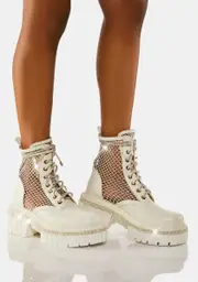 [AZALEA WANG] White Diamond Drip Combat Boots