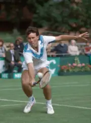 British tennis player Jeremy Bates in action, circa 1985. - Old Photo