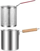 Amagogo Deep Fryer Pot with Removable Strainer Cooking Tool Multipurpose Sturdy Reusable Stainless Steel Deep Frying Pot for Donuts, Without Tongs