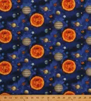 Cotton Planets Solar System Outer Space Galaxy Fabric Print by the Yard D564.48