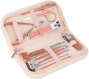 Portable Rose Gold Manicure Set with Leather Bag - 12 in 1 Beauty Tools