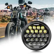 SUP-LIGHT 5 3/4" 5.75 Inch Motorcycle LED Headlight Compatible with Dyna Sportster Iron 883 Street BOB Low Rider Super Wide Headlamps with Round Projector Driving Light -Black