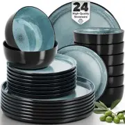 24 Piece Dinnerware Sets for 8 - Modern Style Stoneware Dinnerware Set - Scra...