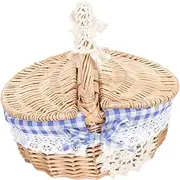 Rural Desktop Basket Compact Woven Storage Basket with Lid for Outdoor Use Organizes Snacks Remotes More for Daily Use Home Decor