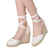 Catzon 7CM Women��s Platform Wedges Espadrilles Closed Toe Classic Summer Sandals-White
