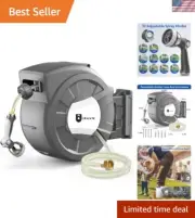 Retractable Garden Hose Reel 75ft Wall Mount 10-Pattern Nozzle Lock System