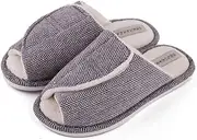 [iEasey] Men's Women's Open Toe Adjustable Slippers with Velcro Fastening, Comfortable Memory Foam Plush Slippers with Non-Slip Rubber Sole, Arthritis, Edema, Diabetics, Warm Slippers