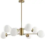 Modo Lighting Sputnik Chandelier Light Globe Shade Frosted Glass Ceiling Pendant Light Modern Brass Kitchen Bedroom Flushmount Fixture (8-Light