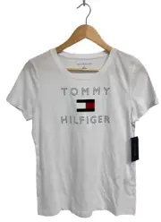 Tommy Hilfiger Women's Short Sleeve White Graphic Print Tee Shirt Size S