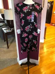 Nicole Miller Floral Supersoft Dress Sz Small Short Cap Sleeves Split At Sides