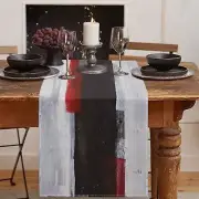 Black and White Table Runner Modern Grey Red Art Painting for Kitchen Coffee ...