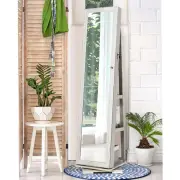 CostwayFull Length Mirrored Jewellery Cabinet Rotates 360° with Open Display Shelves-White