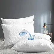 Set of 2 Waterproof Pillow Protector, JOMWEN Quilted Zipped, Ultra-Soft & Machine Washable Pillow Protectors, Breathable Hypoallergenic and Noiseless, Comfortable, White (2, 50cm x 75cm)