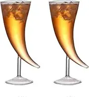 2-piece Stemless Glass 13.87oz set -Horn Shaped Beer Margarita Glasses Whiskey Glasses Mixed Drink Glasses Iced Tea Glasses Wedding Glasses Colored Drinking Glasses Wine Coffe Cups Moon Goblet