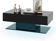 Giantex Modern LED Coffee Table, 2-Tier Accent Table with 20 Color LED Lights & 2 Storage Drawers, Rectangular Living Room Center Table with High-Gloss Finish (Black)