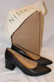 Nisolo Women's Suede Fiorela Go-To Mid Block Heels Dress Shoes $180 BLACK SZ 8