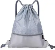 Drawstring Backpack Waterproof Drawstring Bag String Bag with Zipper Sport Pack String Tote Gym Bag Cinch Sack for Gym or Traveling, Swimming Bag for Men, Women and Children