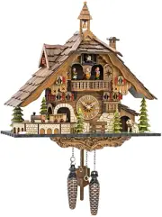 Quartz Cuckoo Clock Black Forest House with Moving Train with Music EN 48110 QM