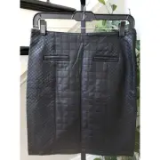Ann Taylor Quilted Skirt Womens 2 Black Faux Leather Lined Pockets Side Zipper