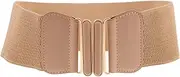 [Beavorty] Women Wide Elastic Waist Belt with Double Oval Buckle Adjustable Fashion Accessory for Dresses Flattering Wide Waist Cincher Glossy Artificial Versatile Styling for All Occasions