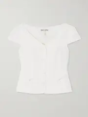 [Saloni] Saloni - Alma Bow-embellished Crepe Top - Ivory - UK 14 UK 14 Ivory