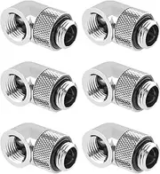 Dracaena 6 Pack G1/4" Thread Male to Female Extender Fitting, 90° Rotary Fitting Adapter Connector for Computer Water Cooling System, Silver